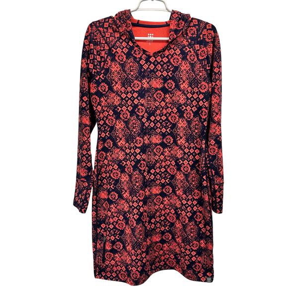 Title Nine Mercury Long Sleeve Hooded Dress Blue Geometric Small - Picture 1 of 12